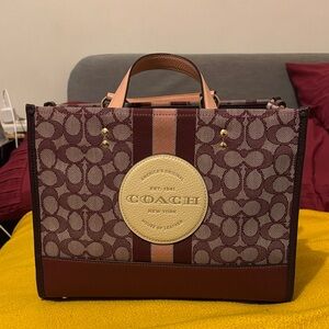 124 - COACH Dempsey Carry-all in Signature Jacquard Handbag (Wine Multi)